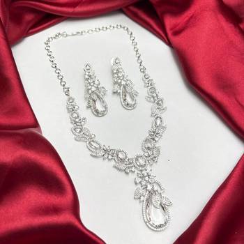 bridal cz necklace earring set marquise pear cut crystal statement jewellery 2