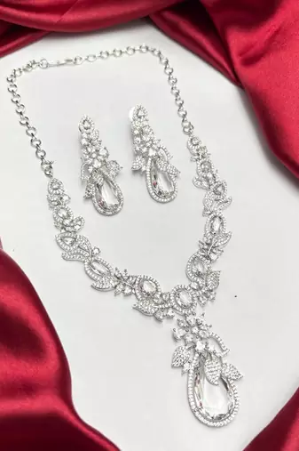 bridal cz necklace earring set: marquise pear cut crystal statement jewellery
