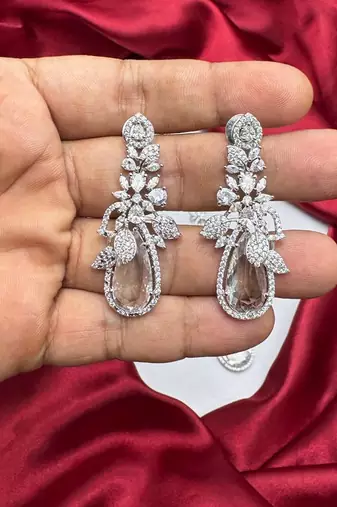 bridal cz necklace earring set: marquise pear cut crystal statement jewellery