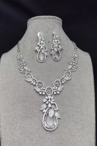 bridal cz necklace earring set: marquise pear cut crystal statement jewellery