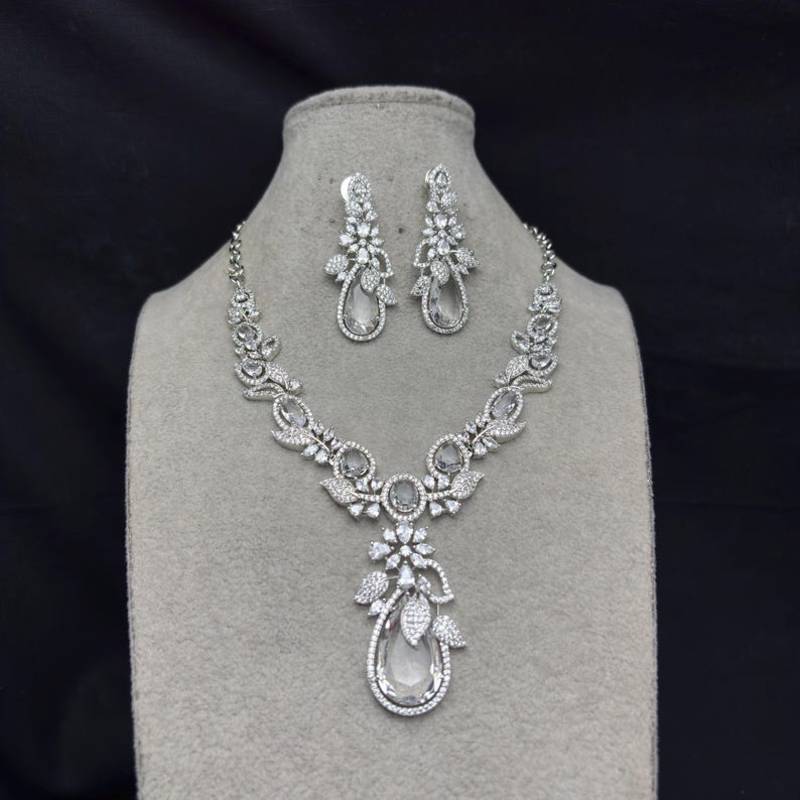 bridal cz necklace earring set marquise pear cut crystal statement jewellery