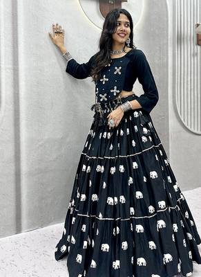 Black Cotton Blend Ribbon Work Navaratri Lehenga Choli 2