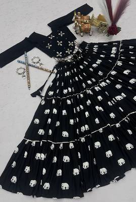 Black Cotton Blend Ribbon Work Navaratri Lehenga Choli 4