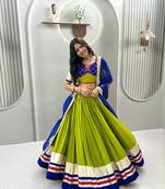Parrot Green Cotton Blend Navratri Special Lehenga Choli