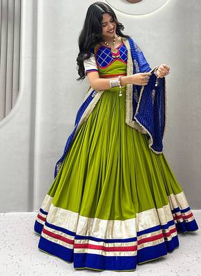 Parrot Green Cotton Blend Navratri Special Lehenga Choli 2