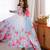 Sky blue floral print organza silk anarkali suit set with dupatta & pant