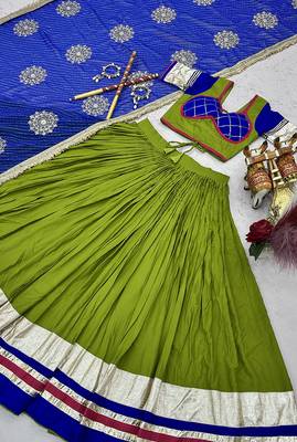 Parrot Green Cotton Blend Navratri Special Lehenga Choli 4