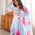 Sky blue floral print organza silk anarkali suit set with dupatta & pant
