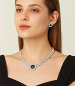 emerald green cz diamond necklace and earrings set silver plated bridal jewellery