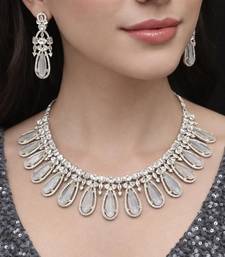 moonstone cubic zirconia necklace set  victorian style drop earrings, bridal jewellery