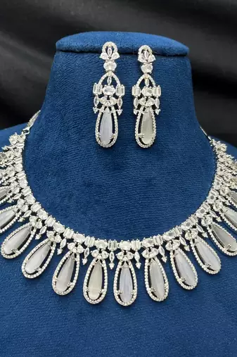 moonstone cubic zirconia necklace set | victorian style drop earrings, bridal jewellery