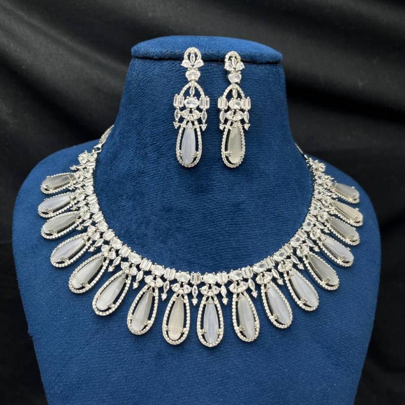 moonstone cubic zirconia necklace set | victorian style drop earrings, bridal jewellery