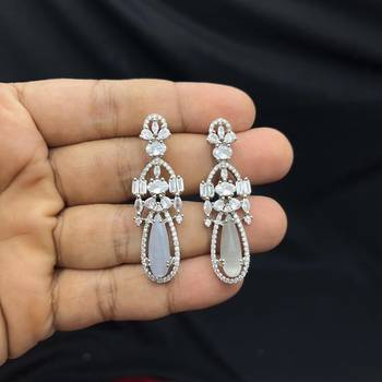 moonstone cubic zirconia necklace set | victorian style drop earrings, bridal jewellery 3