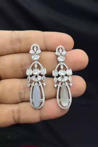 moonstone cubic zirconia necklace set | victorian style drop earrings, bridal jewellery