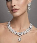 teardrop cz necklace and earrings set  silver leaf bridal jewellery