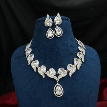 teardrop cz necklace and earrings set  silver leaf bridal jewellery 2