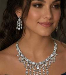 bridal cubic zirconia necklace earrings set silver plated teardrop statement jewellery
