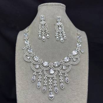 bridal cubic zirconia necklace earrings set: silver plated teardrop statement jewellery 3