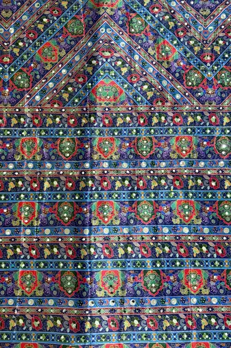Multicolor Chinon silk blend Saree With Mirror Work
