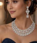bridal cz necklace and chandelier earrings set, silver diamond alternative wedding jewellery