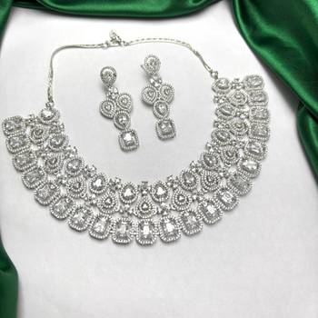bridal cz necklace and chandelier earrings set, silver diamond alternative wedding jewellery 3