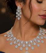 silver bridal necklace and chandelier earrings set, cubic zirconia wedding jewellery