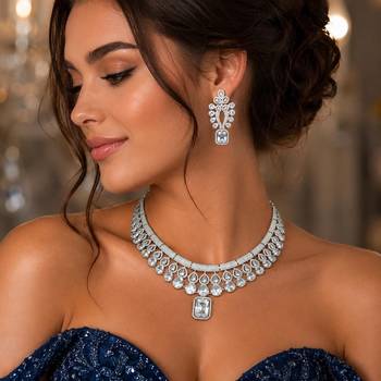 bridal cubic zirconia choker set, silver plated marquise pear cut statement necklace 1
