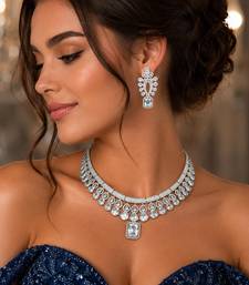bridal cubic zirconia choker set, silver plated marquise pear cut statement necklace