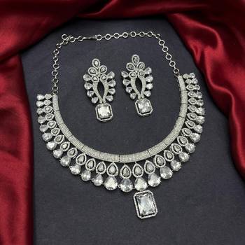 bridal cubic zirconia choker set, silver plated marquise pear cut statement necklace 2