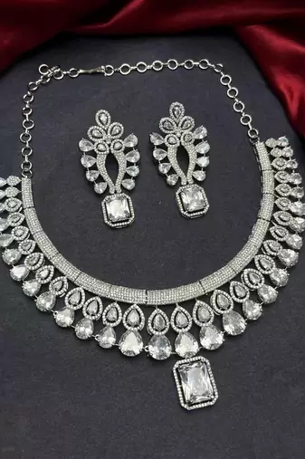 bridal cubic zirconia choker set, silver plated marquise pear cut statement necklace