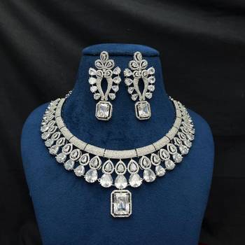 bridal cubic zirconia choker set, silver plated marquise pear cut statement necklace 3
