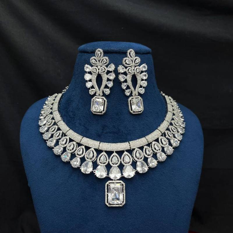 bridal cubic zirconia choker set, silver plated marquise pear cut statement necklace