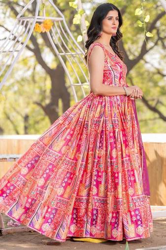 Orange embroidered stitched anarkali kurta set with dupatta