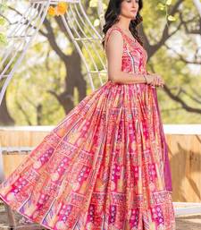 Orange embroidered stitched anarkali kurta set with dupatta