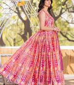 Orange embroidered stitched anarkali kurta set with dupatta