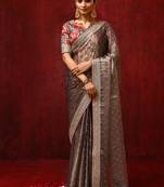 Metallic brown embroidered tissue saree set