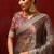Metallic brown embroidered tissue saree set