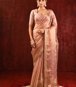 Rose pink embroidered tissue saree set