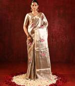 Champagne gold embroidered tissue saree set