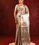 Champagne gold embroidered tissue saree set