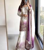 Embroidery Work Dual Colour Palazzo Suit Set With Dupatta