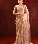 Rose gold embroidered tissue saree set