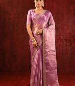 Lilac pink embroidered tissue saree set