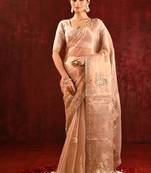 Nude beige embroidered tissue saree set