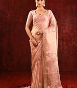 Blush pink embroidered tissue saree set