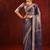 Midnight blue embroidered tissue saree set
