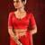 Crimson red embroidered tissue saree set