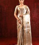 Champagne gold embroidered tissue saree set