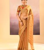 Mustard gold embroidered tissue saree set