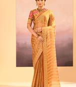 Honey gold embroidered tissue saree set